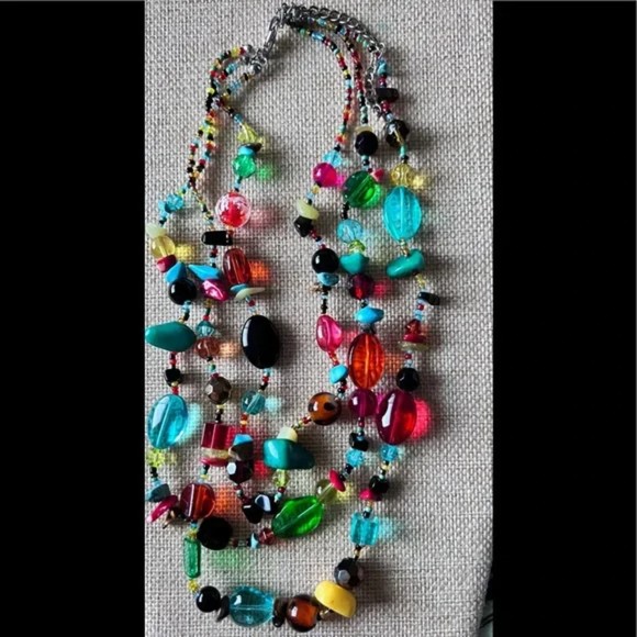 Muti Semi precious stones and Glass 3 Strands .925 Findings - Picture 1 of 11